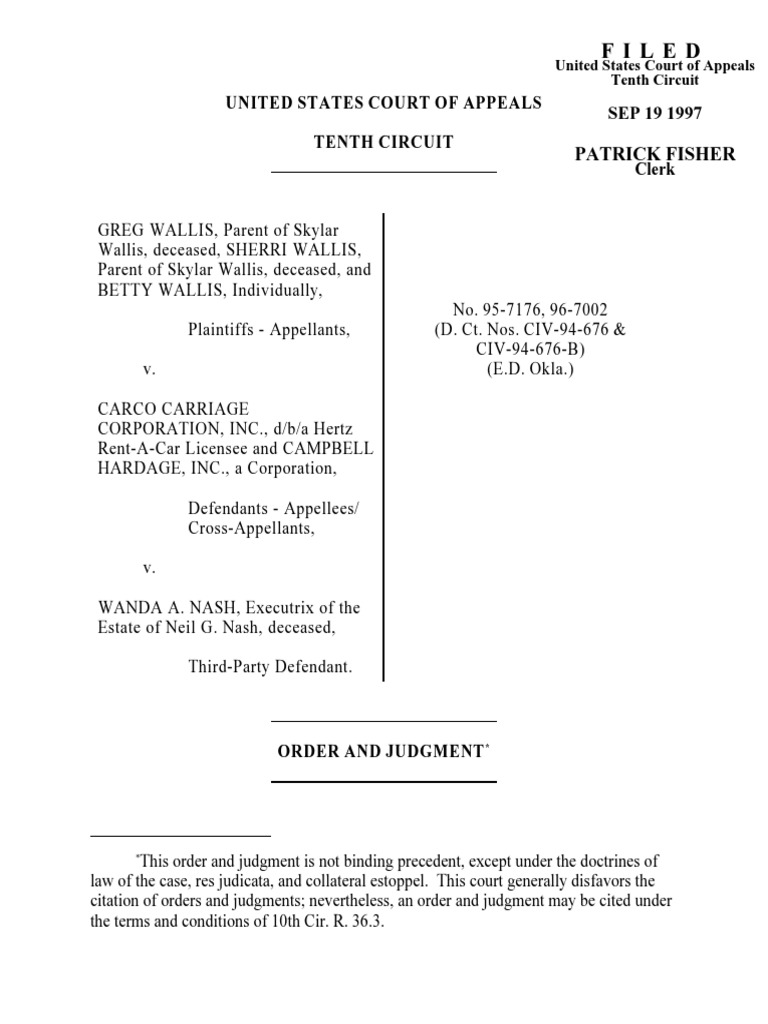 Wallis v. Carco Carriage, 10th Cir. (1997) PDF Lawsuit Settlement