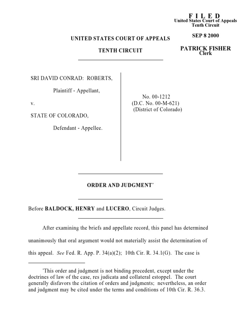 Roberts v. State of Colorado, 10th Cir. (2000) Download Free PDF