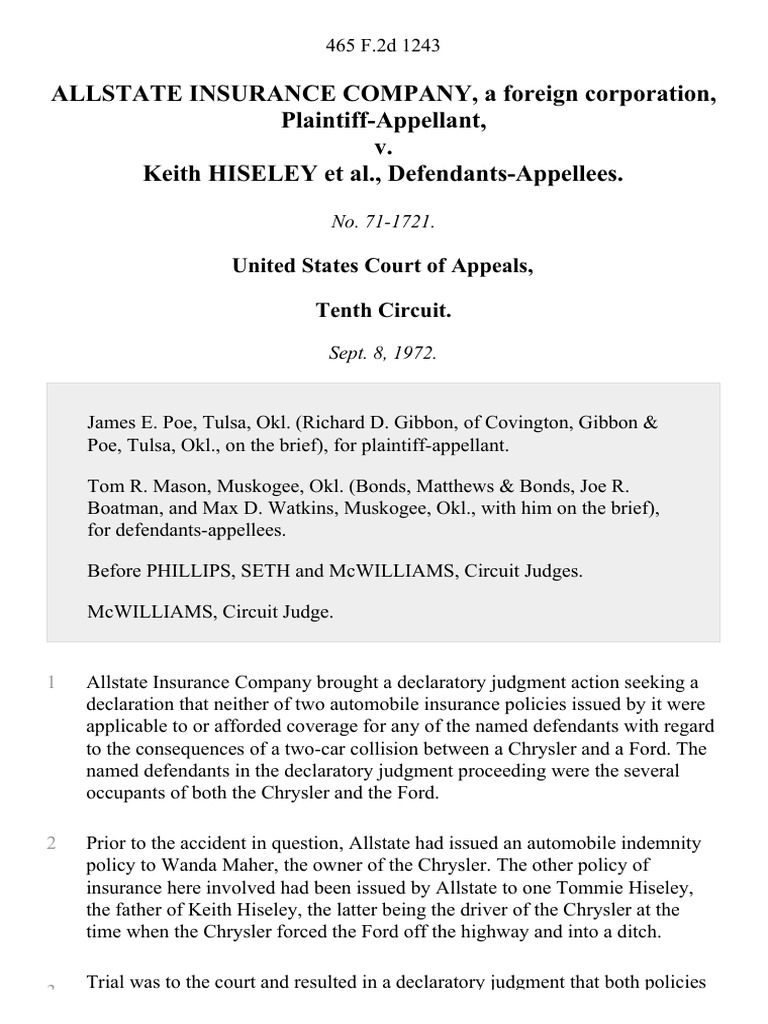Allstate Insurance Coverage Dispute | PDF | Intention (Criminal Law) | Question Of Law