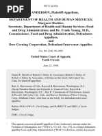 Celia Anderson v. Department of Health and Human Services Margaret Heckler, Secretary, Department of Health and Human Services Food and Drug Administration and Dr. Frank Young, M.D., Commissioner, Food and Drug Administration, and Dow Corning Corporation, Defendant/intervenor-Appellee, 907 F.2d 936, 10th Cir. (1990)