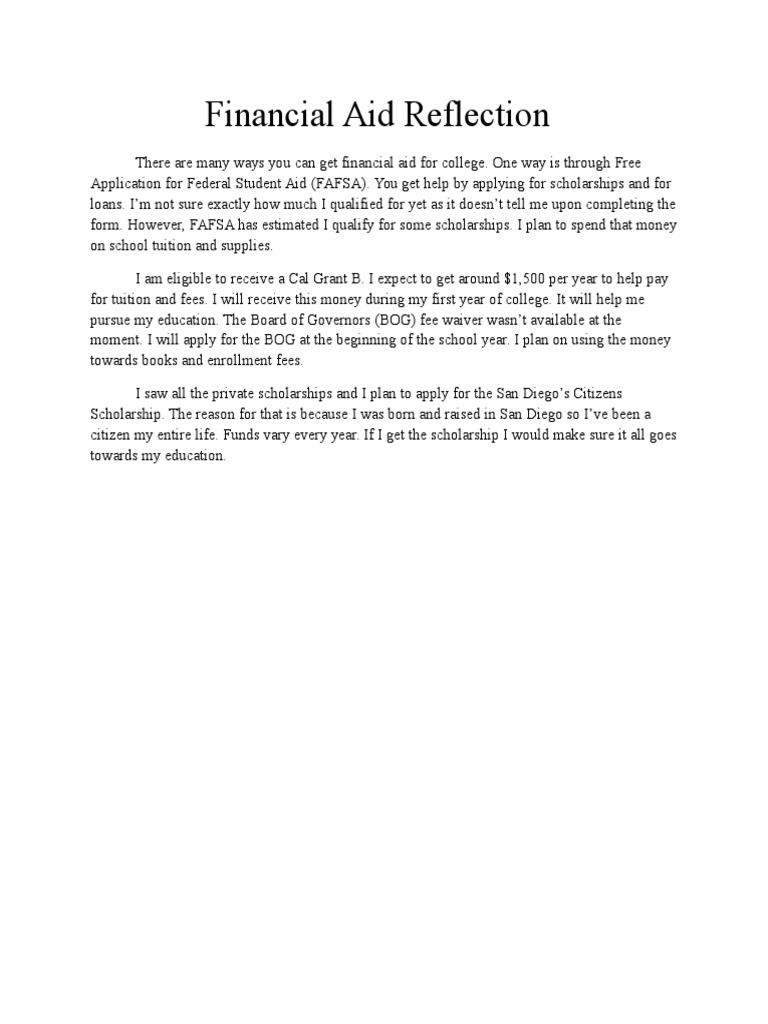 Financial Aid Reflection B | PDF | Wellness