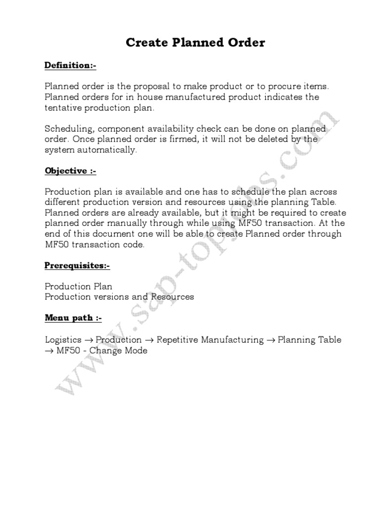Create Planned Orders Using MF50 | PDF | Computers