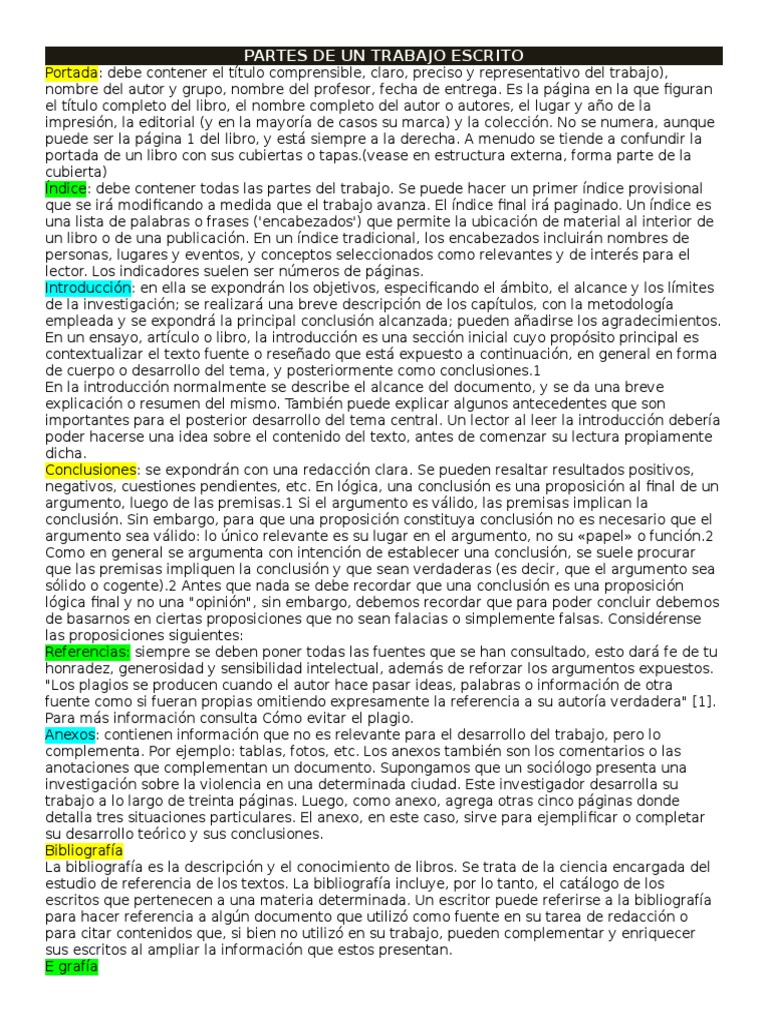 Partes de Un Trabajo Escrito Argumento Proposición