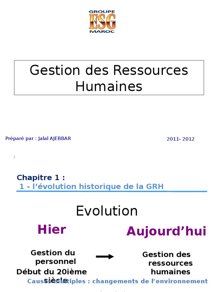 évolution De La Gestion Des Rh Pdf Recrutement Ressources Humaines