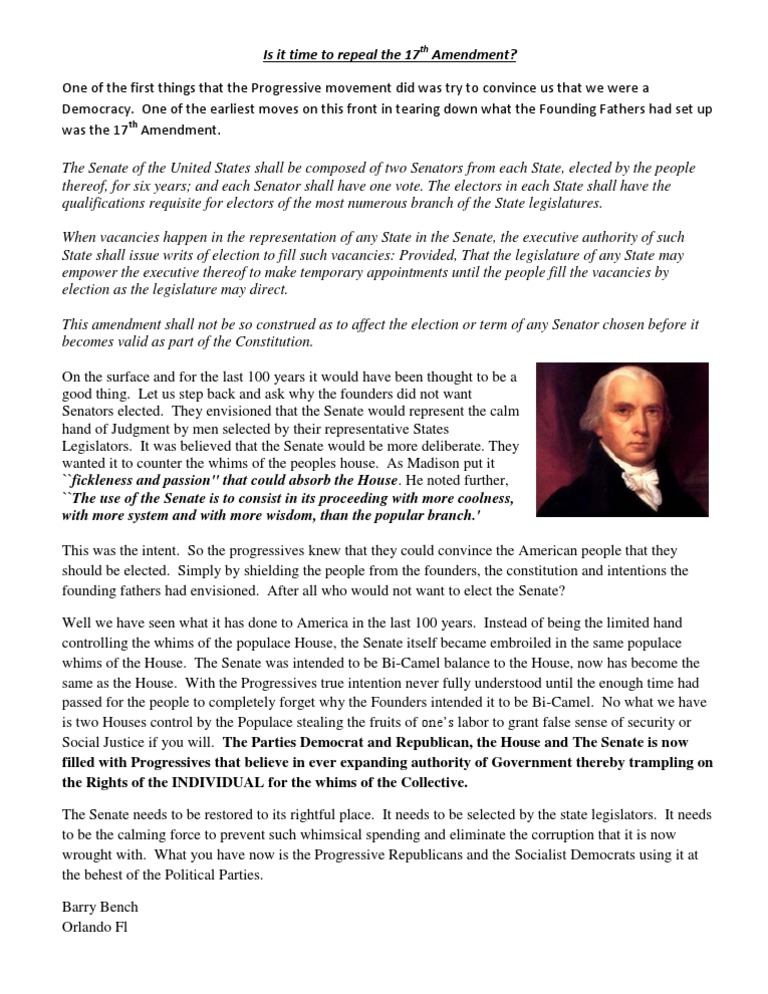 17th Amendment | PDF | United States Senate | Justice