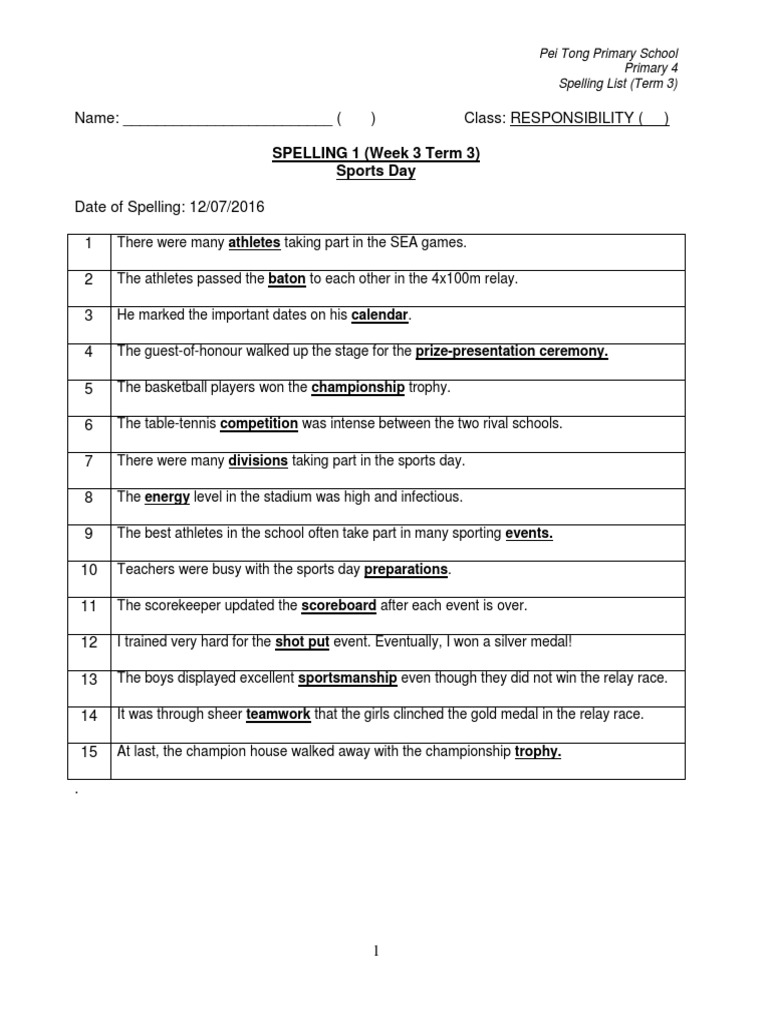 2015 Spelling Term 3 2016 | PDF | Tsunami | Sports