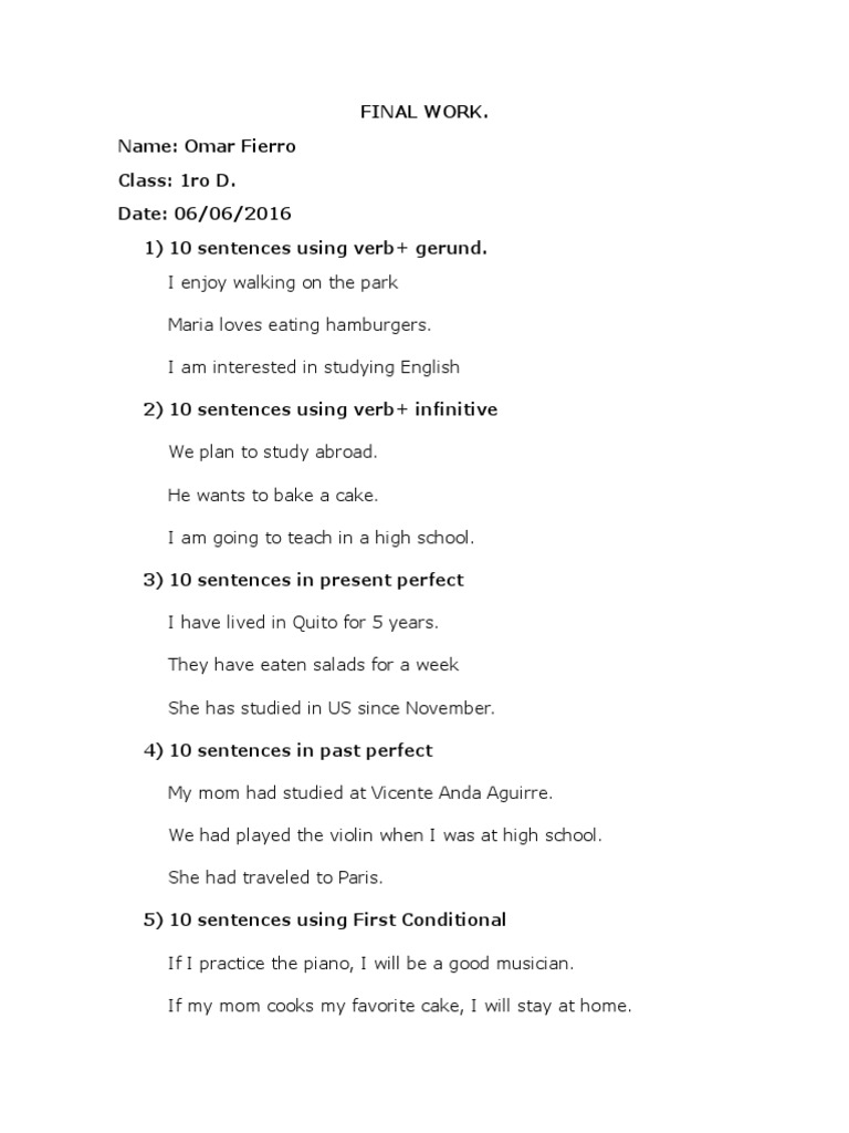 English Grammar Sentence Examples | PDF