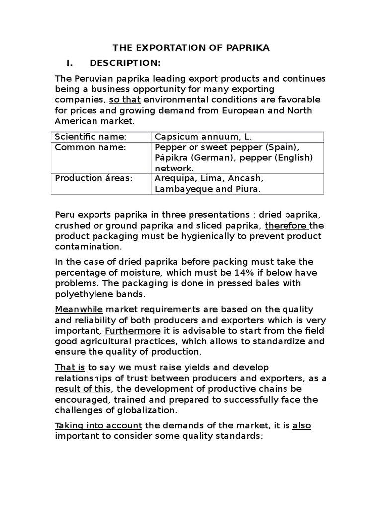 Export of Paprika PDF Capsicum Exports