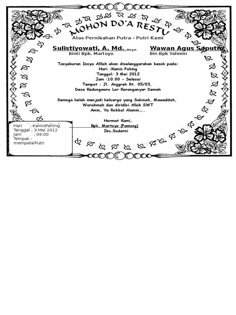 Contoh Tutup Besek Pernikahan