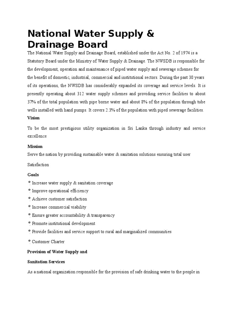 National Water Supply & Drainage Overview | PDF | Water Supply | Water ...