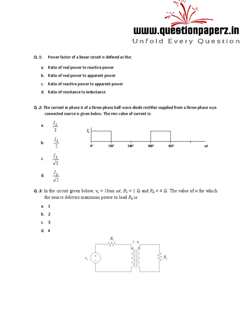 Electrical Engineering Exam Questions | PDF | Field Effect Transistor ...
