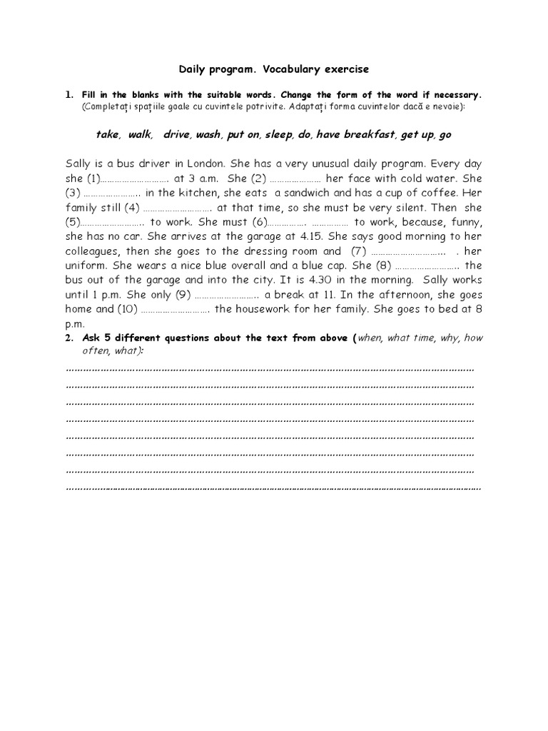 Daily Program Vocabulary | PDF