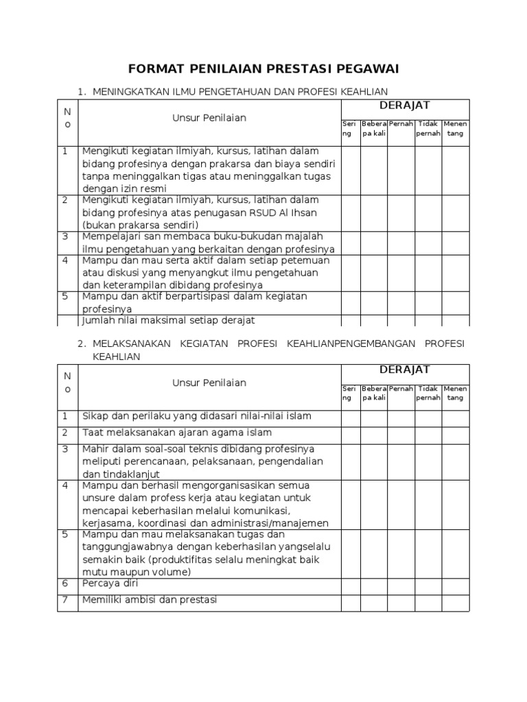Format Penilaian Prestasi Pegawai