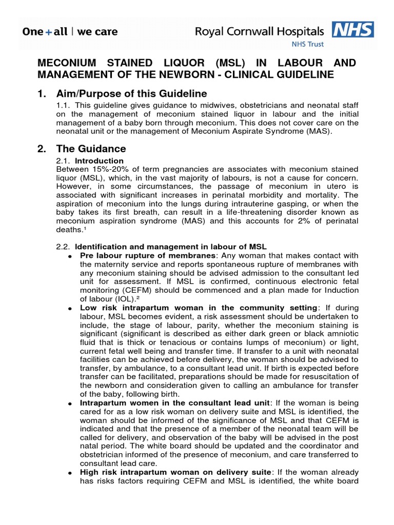 Management of Meconium-Stained Liquor | PDF
