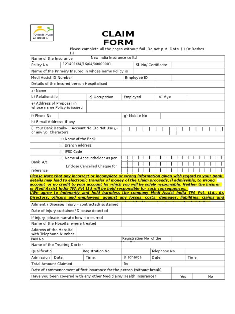 Claim Form Hospital Patient