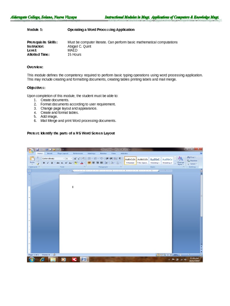 Module 1 Operating A Word Processing Application | PDF | Word Processor ...