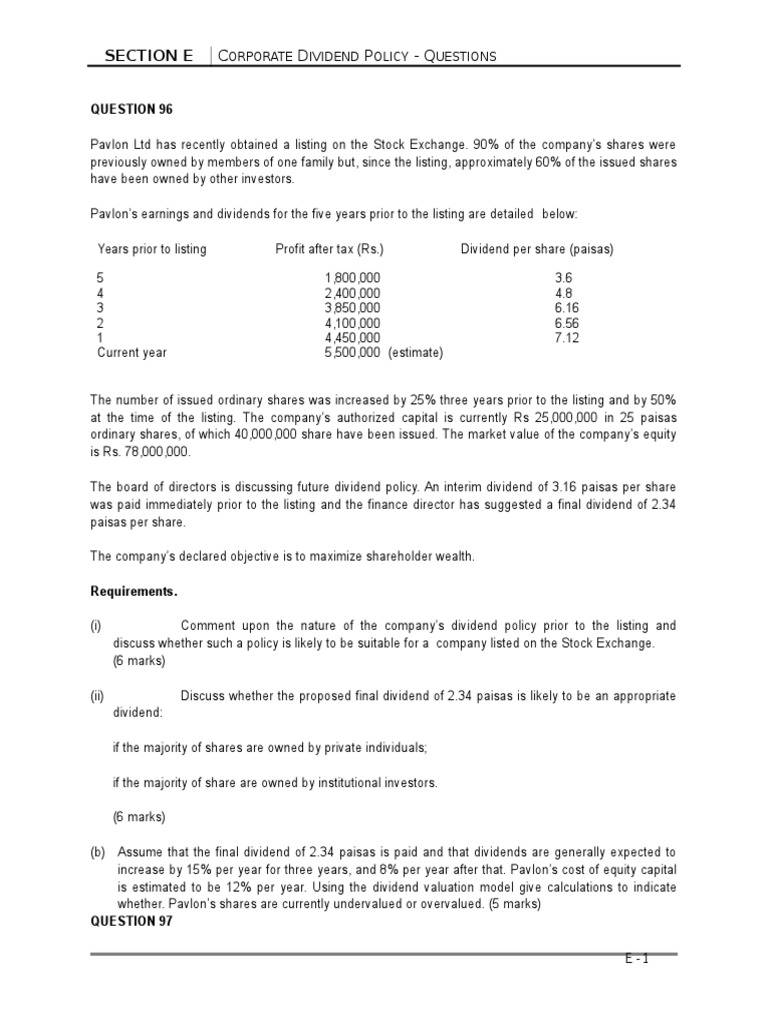 Section e - Questions | PDF | Dividend | Stocks