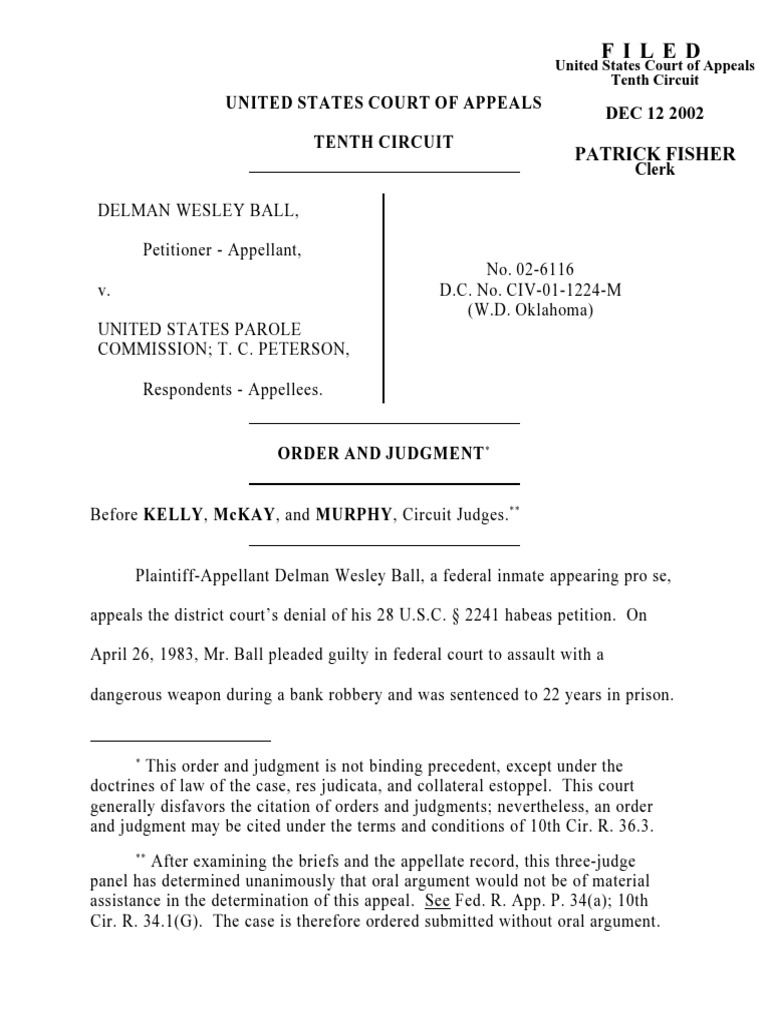 Ball v. United States Parole, 10th Cir. (2002) PDF Standard Of Review Parole