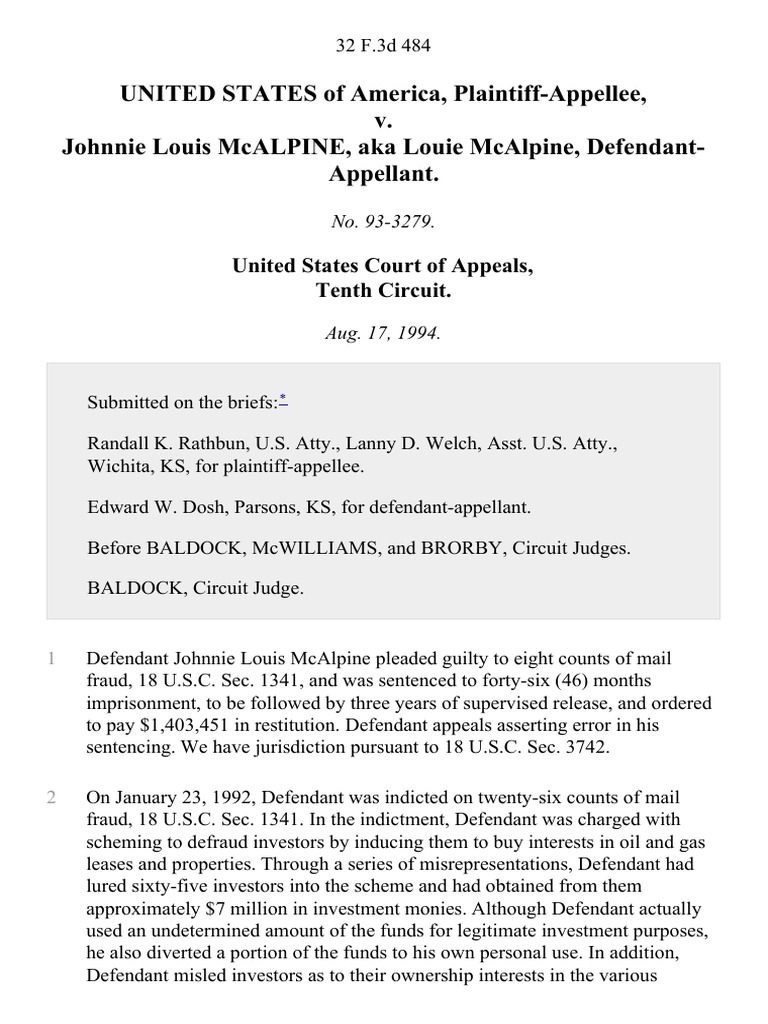 United States v. Johnnie Louis McAlpine AKA Louie McAlpine, 32 F.3d 484