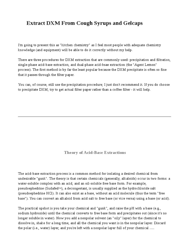 DXM Extraction Methods Explained | PDF | Sodium Hydroxide | Physical ...
