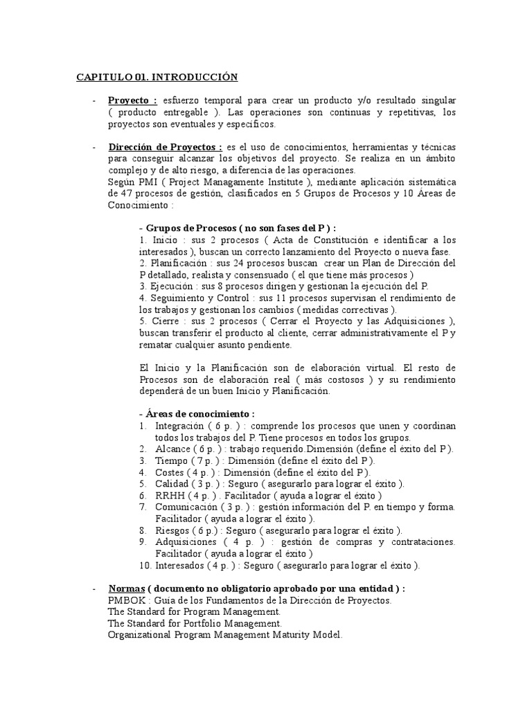 Resumen PMBOK 5ta Edicion | PDF | Proceso de desarrollo de software ...