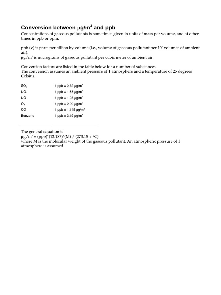 Gaseous Pollutant Conversion Factors | PDF | Science & Mathematics