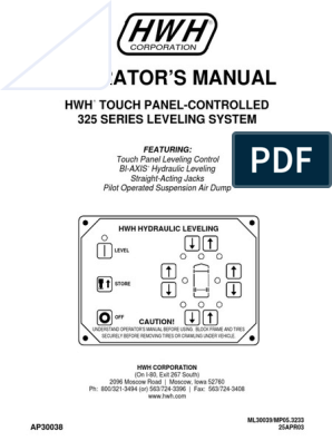 Operator's Manual HWH Touch-Controlled 325 Series Leveling System, PDF, Vehicles