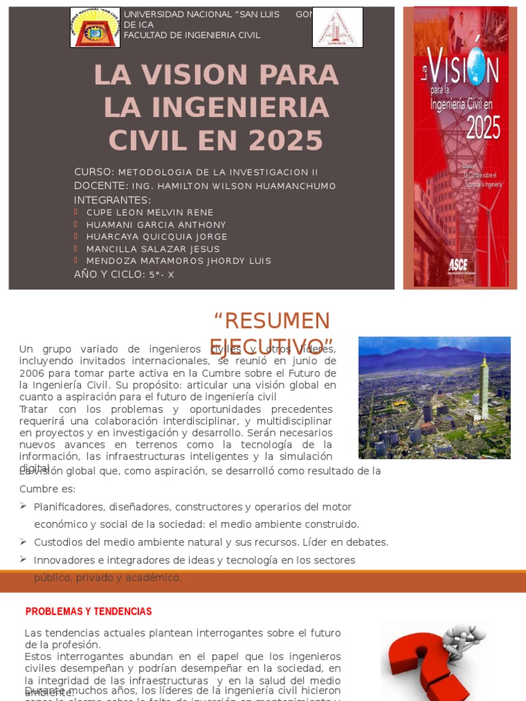 Diapositivas Vision 2025 PDF Ingeniería Ingeniero civil