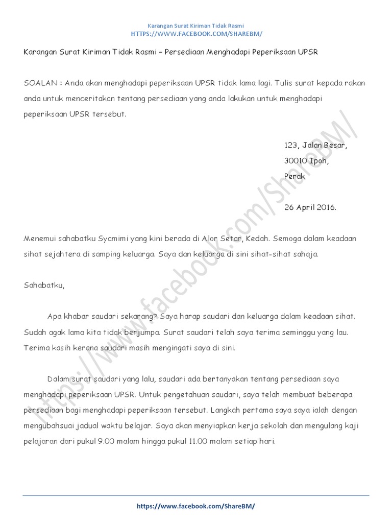 Karangan Surat Tidak Rasmi Tentang Keistimewaan Malaysia