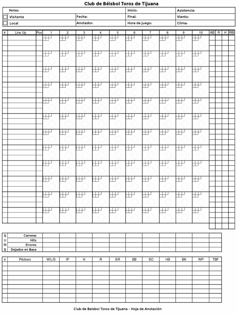 Boxscore para Llenar (Béisbol) | PDF