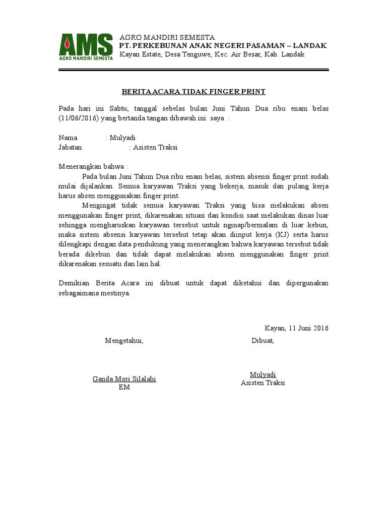 Berita Acara Absensi Finger Print Doc