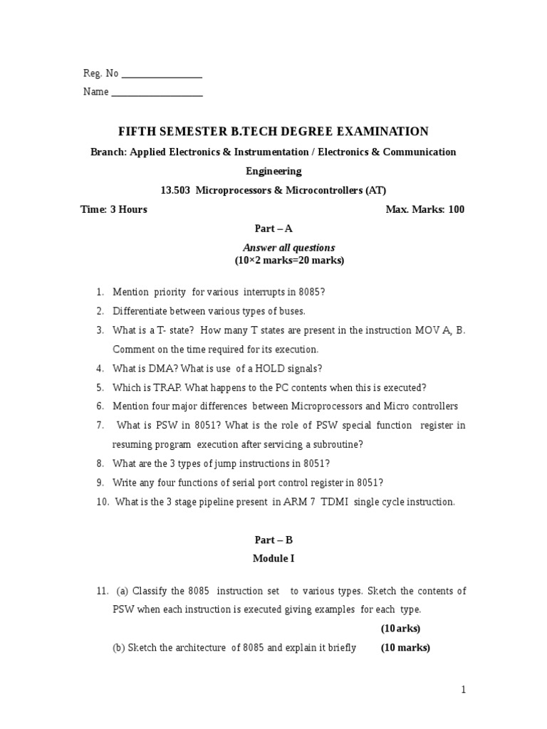 Fifth Semester B.Tech Degree Examination: Answer All Questions | PDF ...