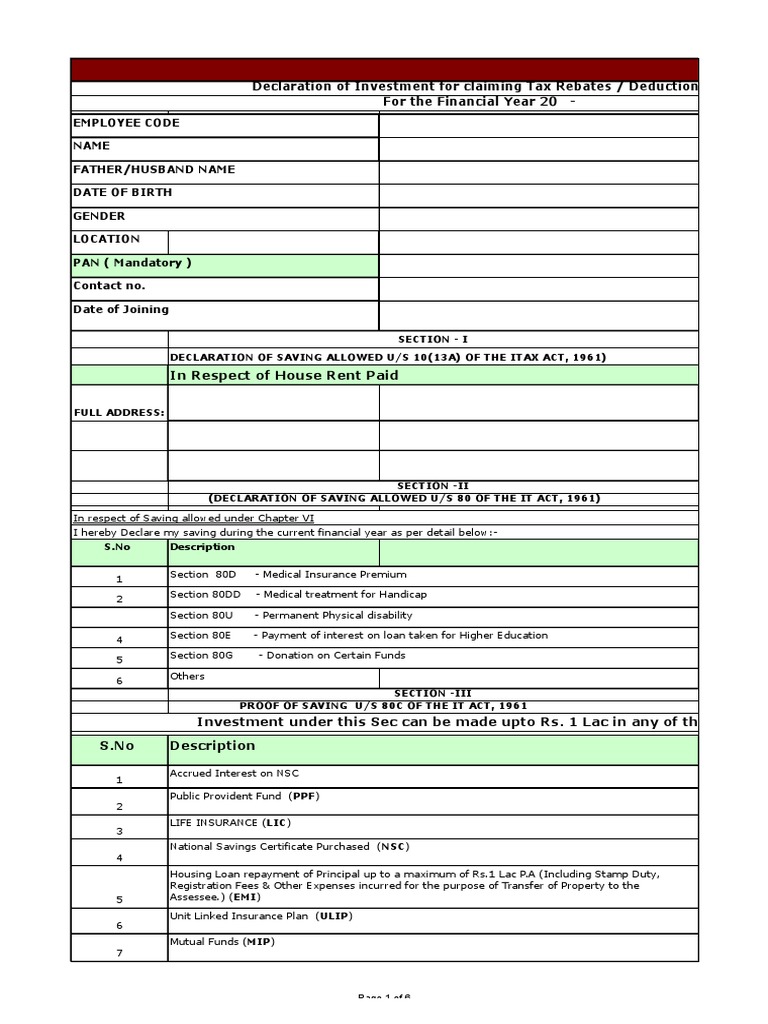 Investment Declaration Form PDF Loans Insurance