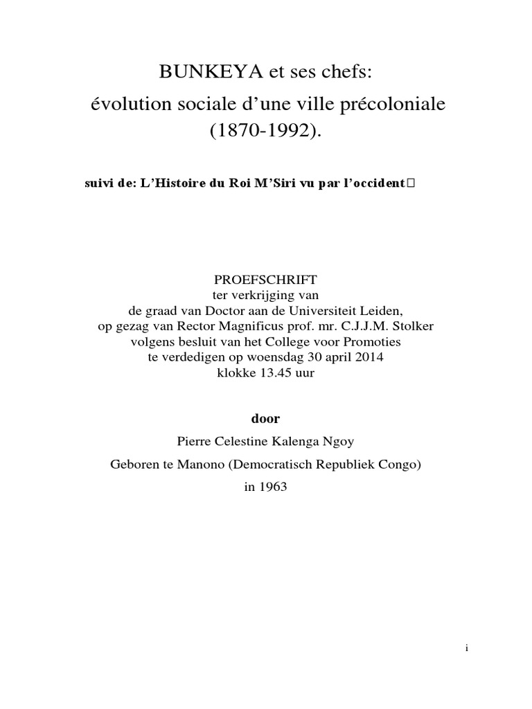 Bunkeya Et Ses Chefs Et M'siri | PDF | Afrique | République ...