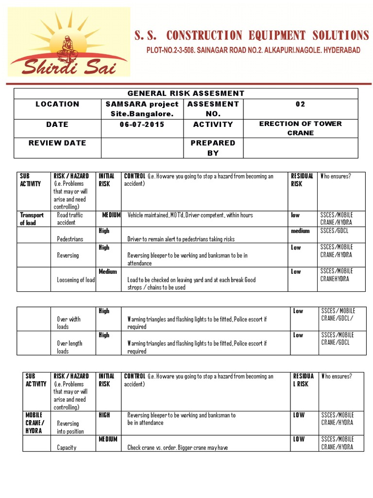Tower Crane Risk Assessment Overview | PDF | Welding | Construction