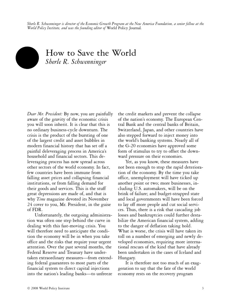 How To Save The World | PDF | American Recovery And Reinvestment Act Of ...