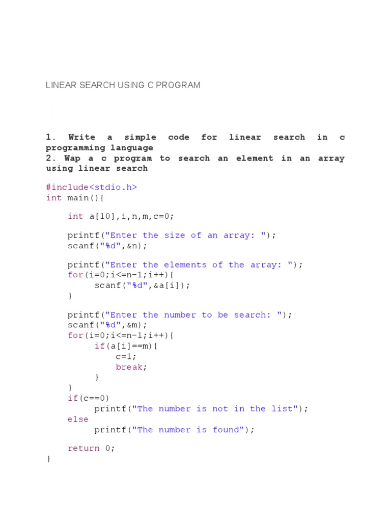 Linear Search Using C Program | PDF