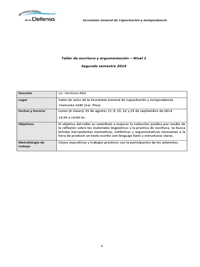 Taller de Escritura y Argum Nivel 1 PDF | PDF