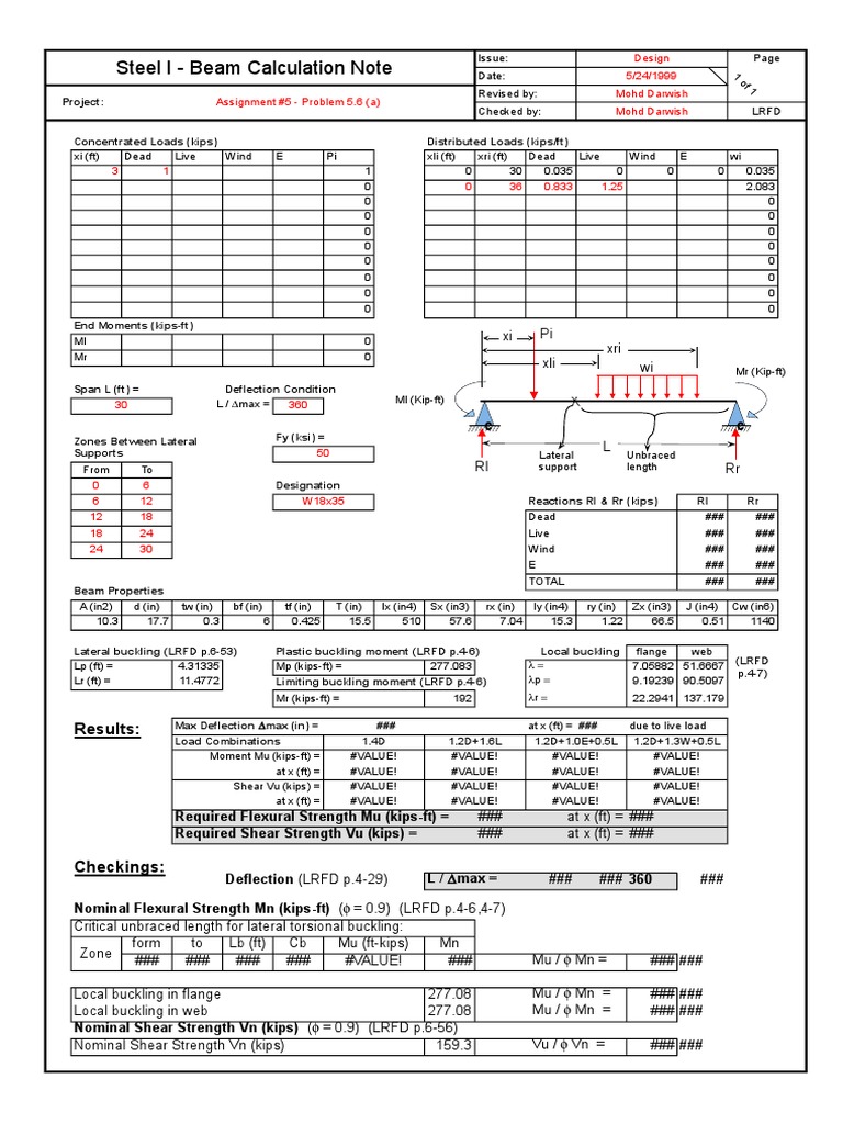 Steel Beam Design Excel Sheet