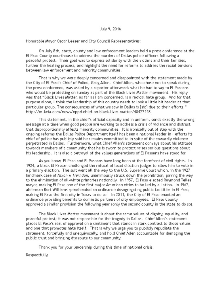 Letter To El Paso City Leaders | PDF