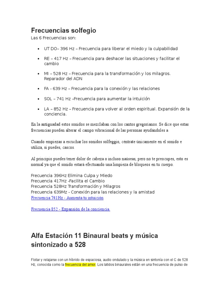 Frecuencias Solfeggio: Beneficios y Usos | PDF | Auriculares | Frecuencia