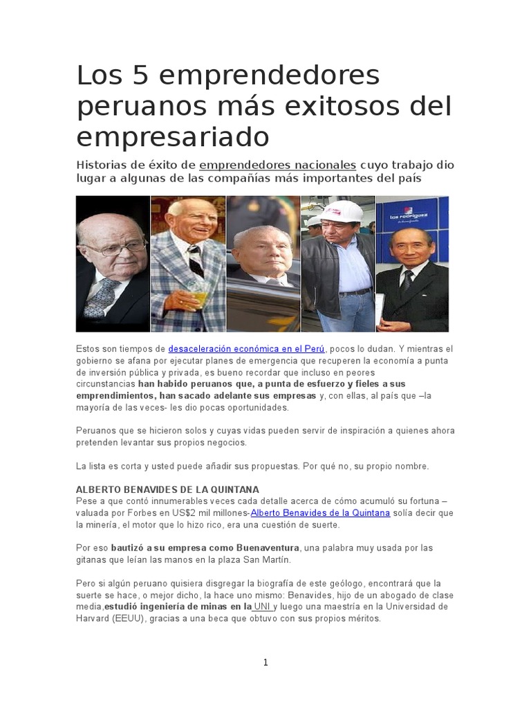 Los 5 Emprendedores Peruanos Mas Exitosos Del Empresariado Docx Peru Refresco