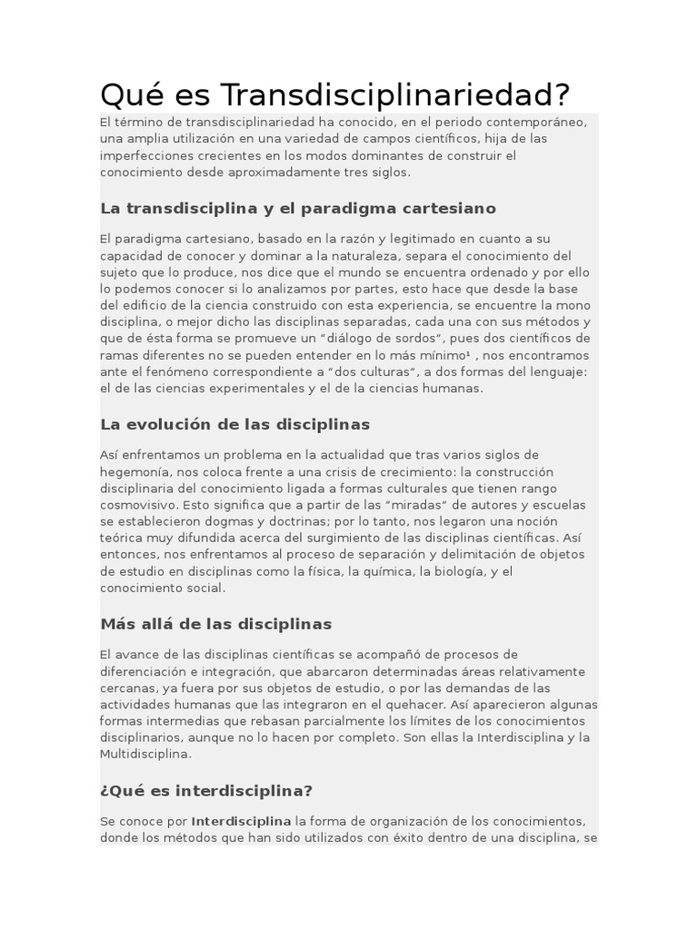 Qué Es Transdisciplinariedad PDF Science Conocimiento