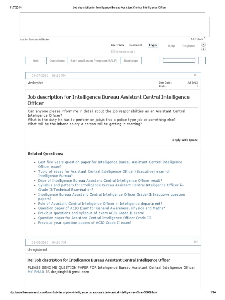 Job Description For Intelligence Bureau Assistant Central Intelligence