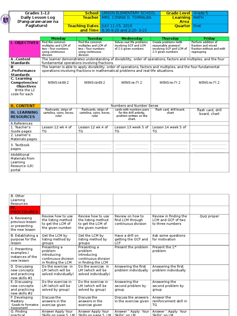 sample of new DLL | Teaching Mathematics | Psychology
