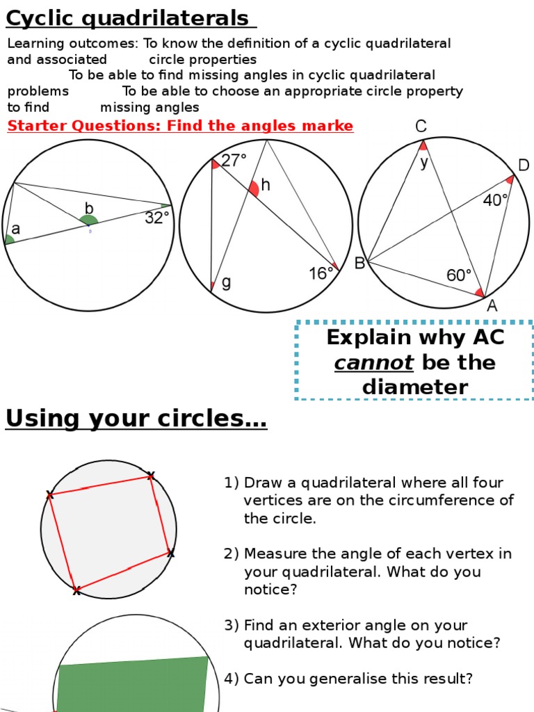 how to work out angles in a cyclic quadrilateral