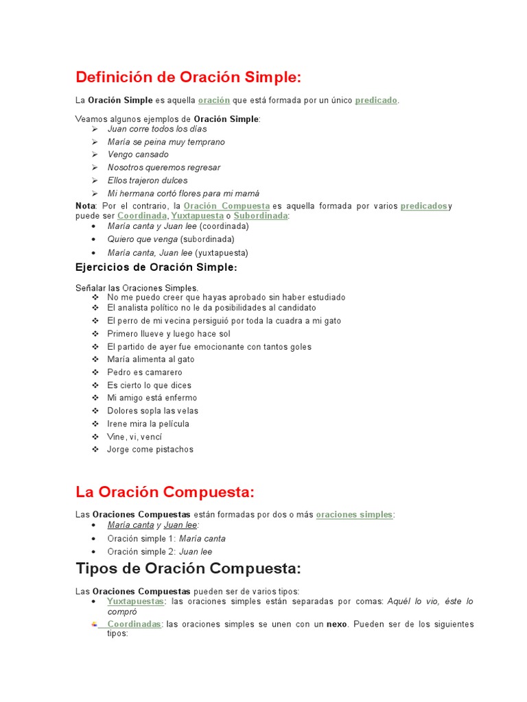 Oraciones Simples y Compuestas: Definición y Ejemplos | PDF | Adverbio ...