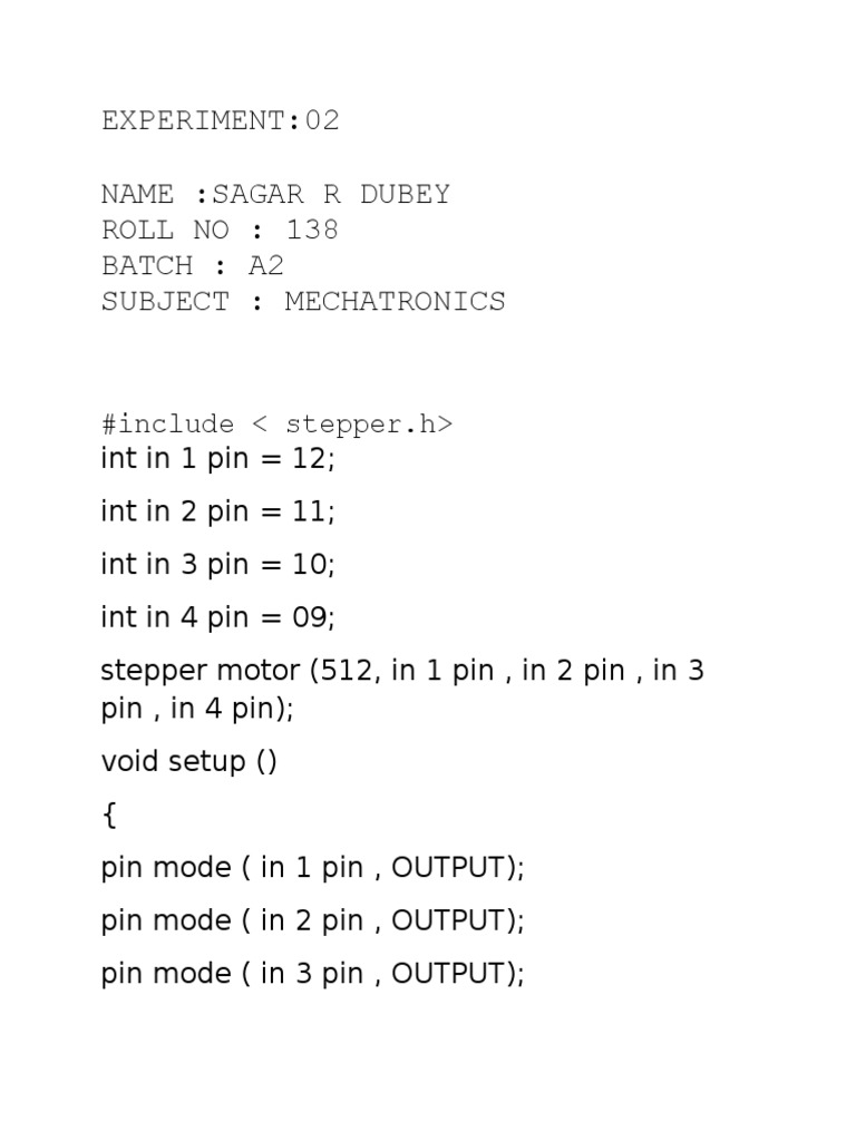 Mechatronics Stepper Motor Control Code | PDF