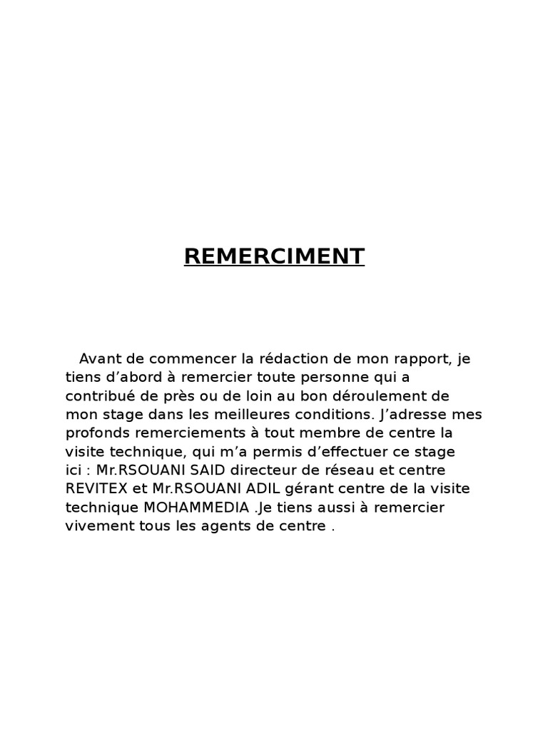 Rapport De Stage Mecanique Automobile Dans Un Garage Pdf