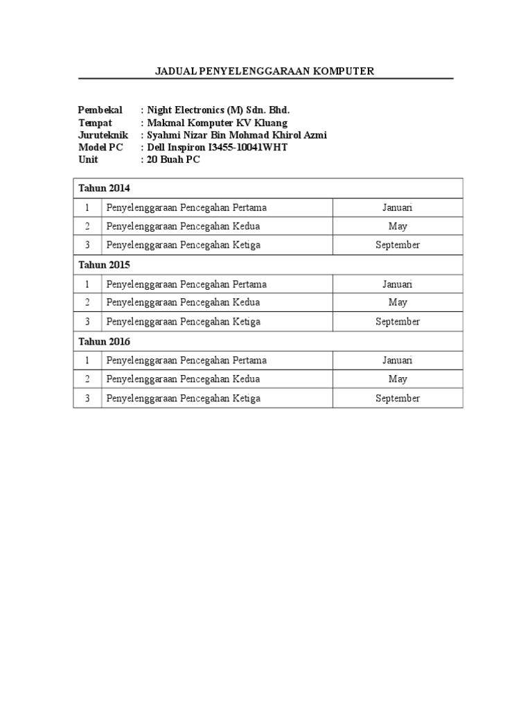 Jadual Penyelenggaraan  PDF